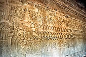 Angkor Wat temple, the bas-reliefs of the third enclosure. East Gallery Southern Part. Churning of the Ocean of Milk.